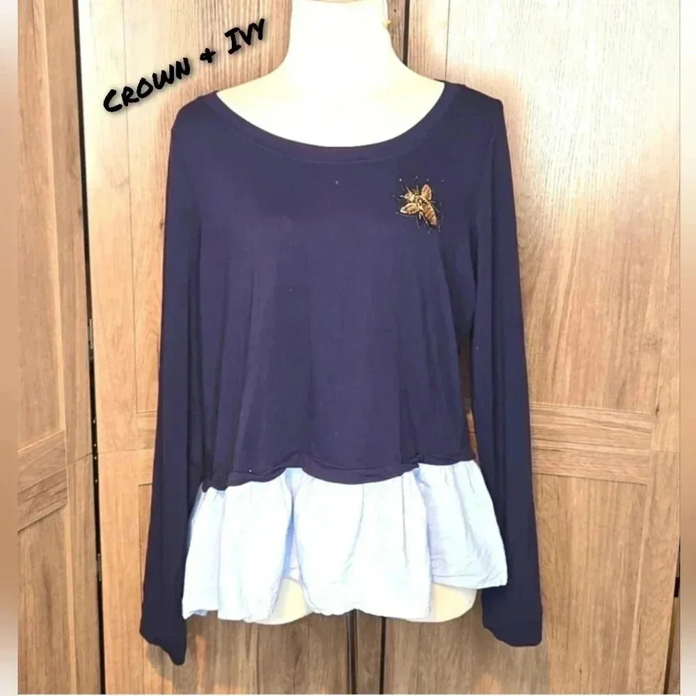 Crown & Ivy Navy Peplum Top – Women’s Large